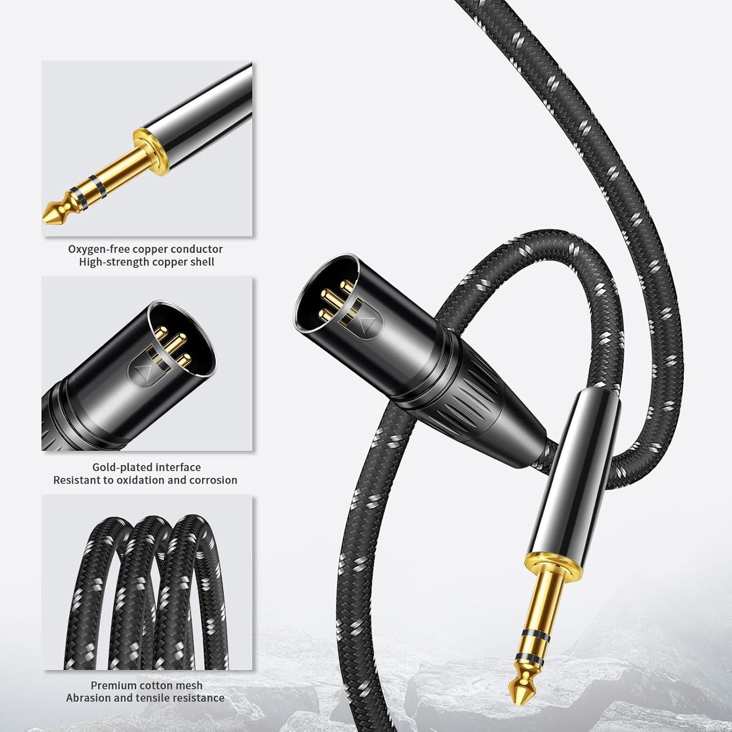 Kumiho XLR Male to 1/4 Inch 6.35mm TRS Stereo Cable Hi-Fi Balanced Bi-Shielded Interconnect Patch Cables for Microphones, Amplifiers, Mixers, Speakers 15FT