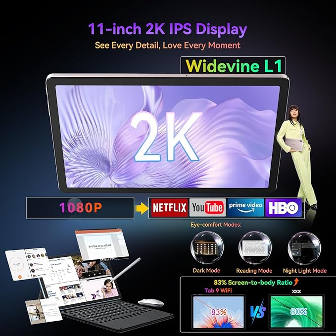 Blackview Android 15 Tablet with Gemini Ai, Android Tablet 11 inch with 24GB+256GB/2TB TF, 5G WiFi Tablets, Octa Core CPU, 8200mAh, 2K Incell Screen, 13MP+8MP Camaras/Face ID, Gray