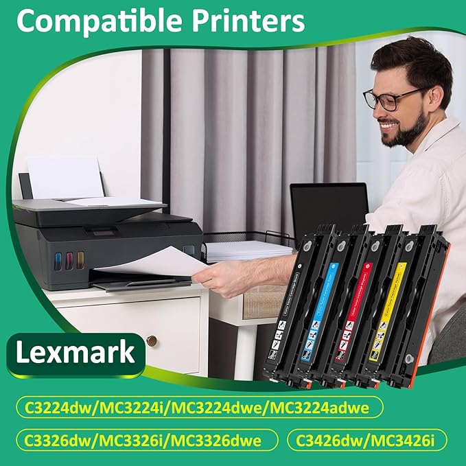 for Lexmark MC3224 Toner Cartridge (with Chip),1.5K Pages High Cartridge C3210K0 C3210C0 C3210M0 C3210Y0 Compatible C3224 MC3224 C3326 MC3326 C3426 Printers,Replaceable C320010 Ink Cartridge (4 Pack)