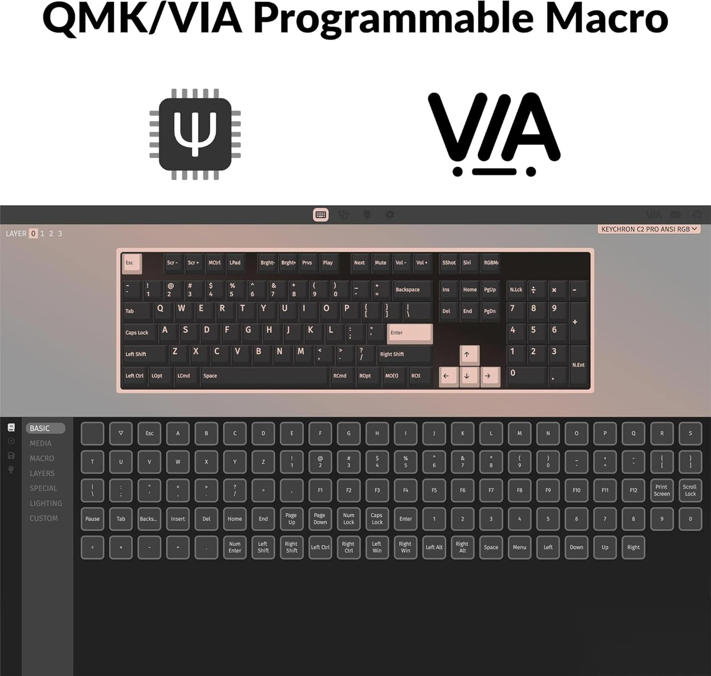 Keychron C2 Pro Wired Custom Mechanical Keyboard Full Size Layout QMK/VIA Programmable Macro White Backlit with Keychron K Pro Brown Switch OEM Profile Double-Shot PBT Keycaps for Mac Windows Linux