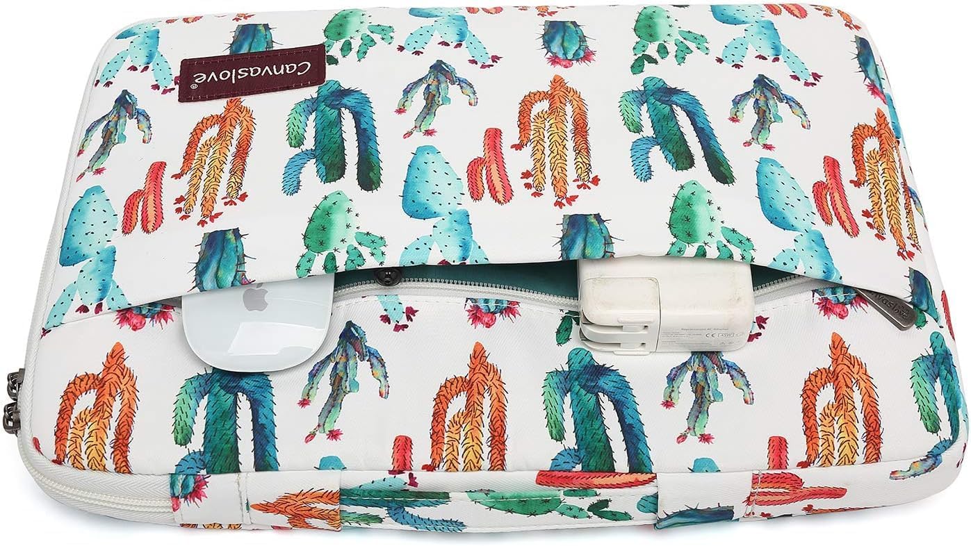 Canvaslove Cactus Corner and Bottom Rebound Bubble Cushioned Laptop Sleeve Bag case with Pockets and Handle For Macbook 14 inch,Surface Laptop 14.4 inch and 14 inch laptop