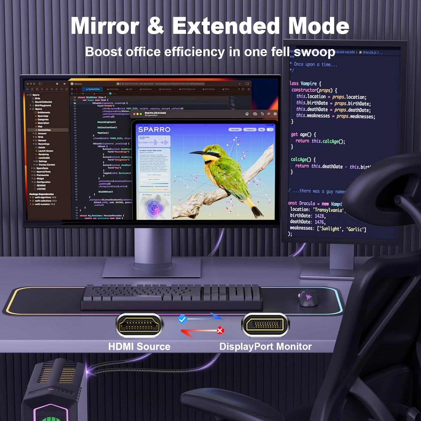 Active HDMI to DisplayPort Cable 6FT, 4K 60Hz 1080p 120Hz, Unidirectional HDMI Source to DP Monitor Display Port Cable Compatible for PC, Laptop, Computer, NVIDIA, AMD, PS5/4, Xbox
