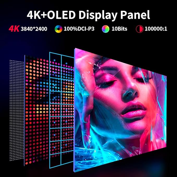 OLED Portable Monitor- 4K Portable Laptop Display 16 Portable Gaming Monitor 100% DCI-P3 HDMI/USB-C External Screen for Laptop Phone/Switch/Xbox