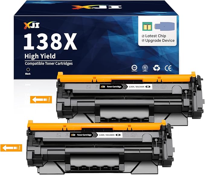 XJI 138X(with Chip) High Yield 2 Pack Compatible Toner Cartridges Replacement for HP 138 X A W1380X 138A W1380A Ink, for Laser Jet Pro 3001dn 3001dw MFP 3101fdn 3101fdw 3101sdw Printer Black