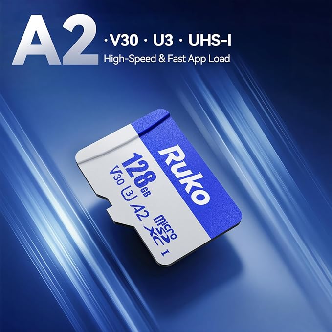 Ruko 128G Micro SD Card with Reader & Adapter, Memory Card Speed Up to 100MB/s, UHS-I, C10, A2, U3/V30, 4K UHD, Long-Lasting TF Card for Camera, Smartphone, Drone, Gaming Console