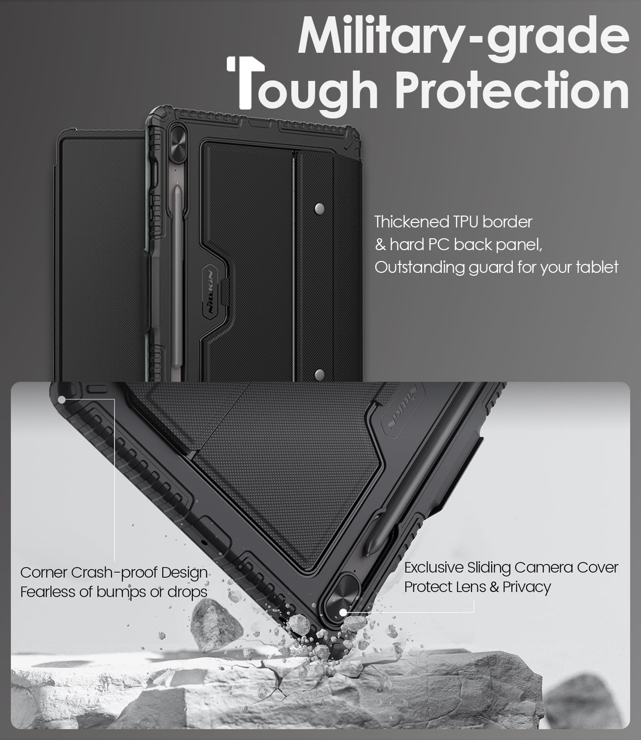 Nillkin for Samsung Galaxy Tab S10 Plus/S9 Plus 12.4" Case with Detachable Keyboard, 7-Color Backlit, Trackpad, S Pen Holder, Rugged Keyboard Case with Camera Cover for Samsung Tablet S9+/S10+ 5G