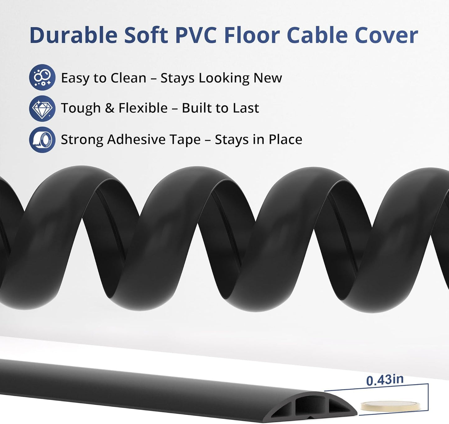 ZhiYo 10ft Cord Covers for Wires on Floor, Cord Hider Floor Hide Extension Cords, Soft PVC Cable Cover Cable Protector, Cable Cavity W0.62in H0.31in, Gray