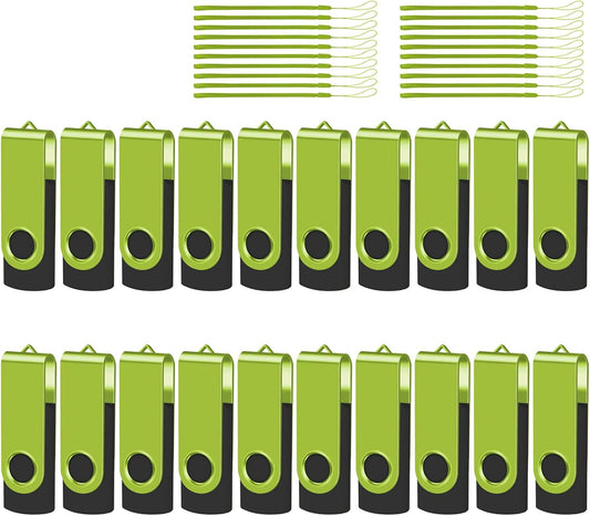 EASTBULLUSB Flash Drive Bulk 8GB 20 Pack with Lanyards USB 2.0 Thumb Drive Bulk Memory Stick Swivel Pen Drive for Storage and Backup 8GB 20 Pack, Green