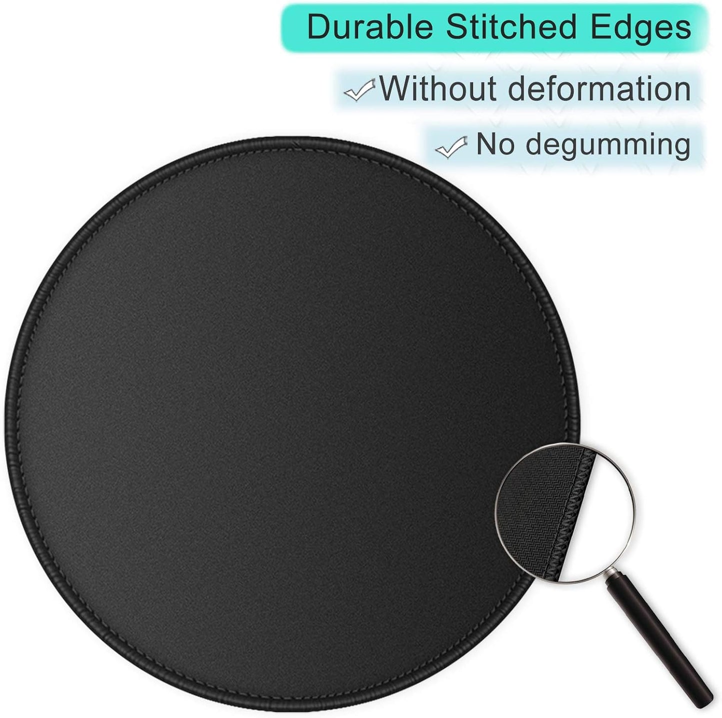 ITNRSIIET Round Mouse Pad with Stitched Edge Premium-Textured Waterproof Non-Slip Rubber Base Desktop Protection Mat Diameter 8.7 inches, Classic Black