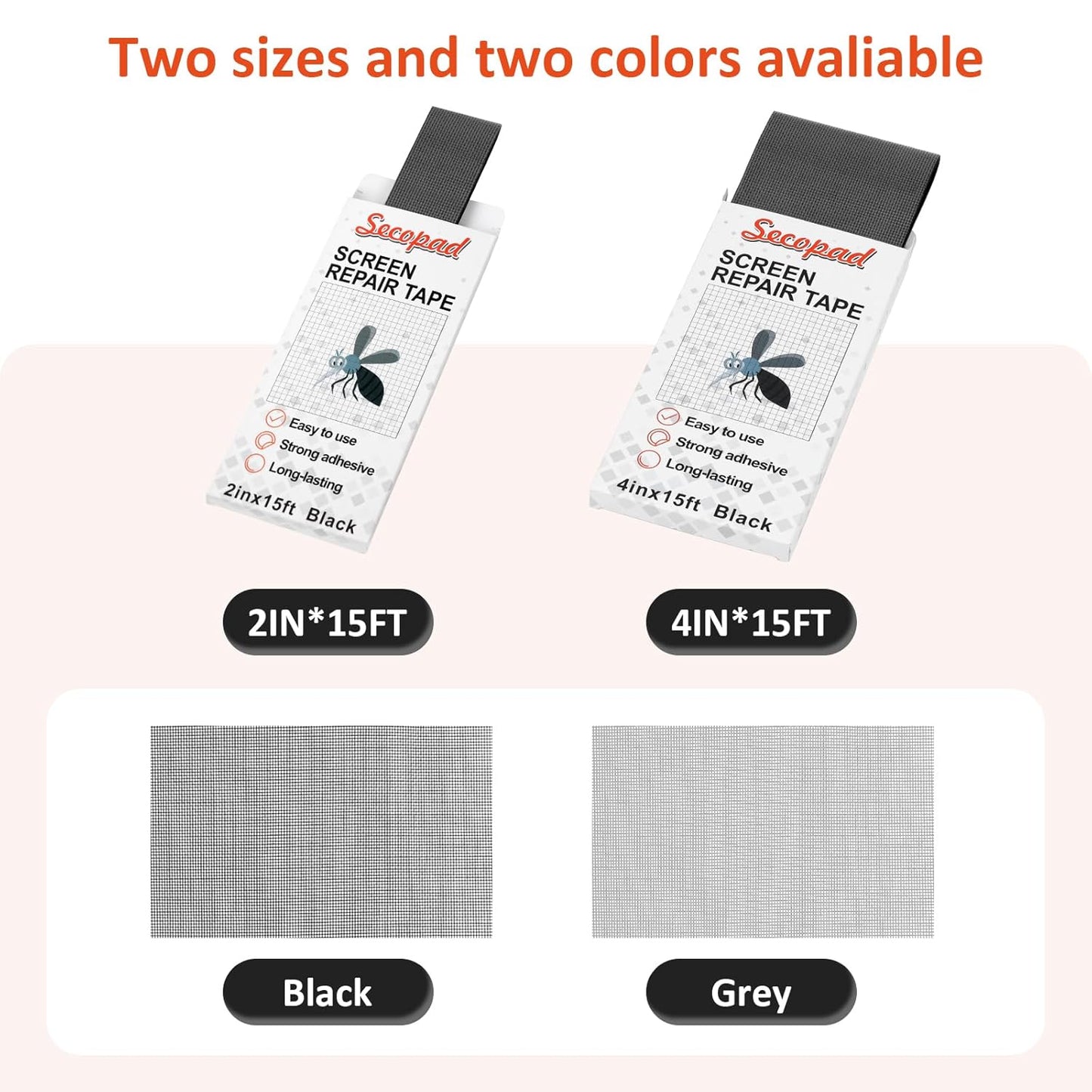 Black Screen Repair Tape, 2" X 180" (15FT) Window Screen Door Repair Kit, Strong Adhesive Fiberglass Patch Tape Mesh