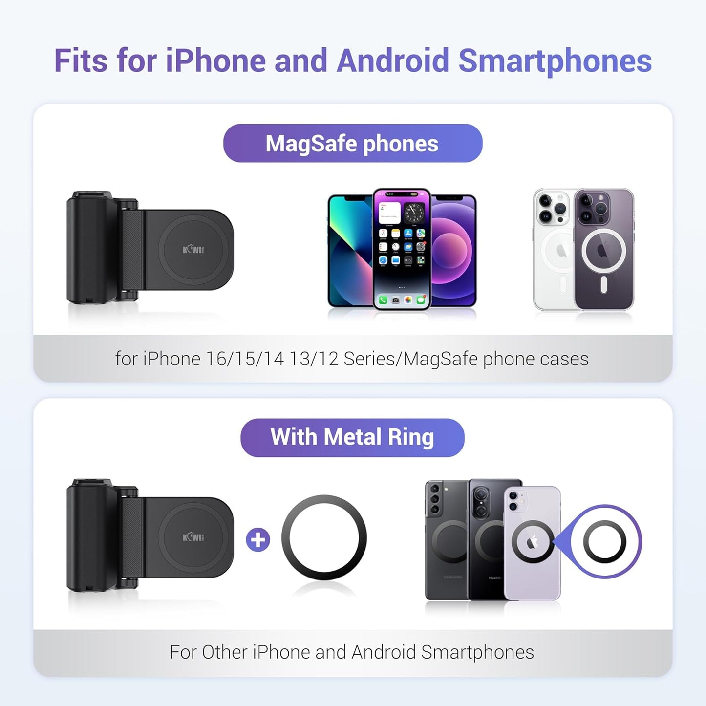 KIWIFOTOS Magnetic Phone Camera Grip for Magsafe Phone Tripod Handle with Bluetooth Remote & Tripod Mount Adapter for iPhone 16 Pro Max Samsung Smartphone Vlog Video Shooting (Black)