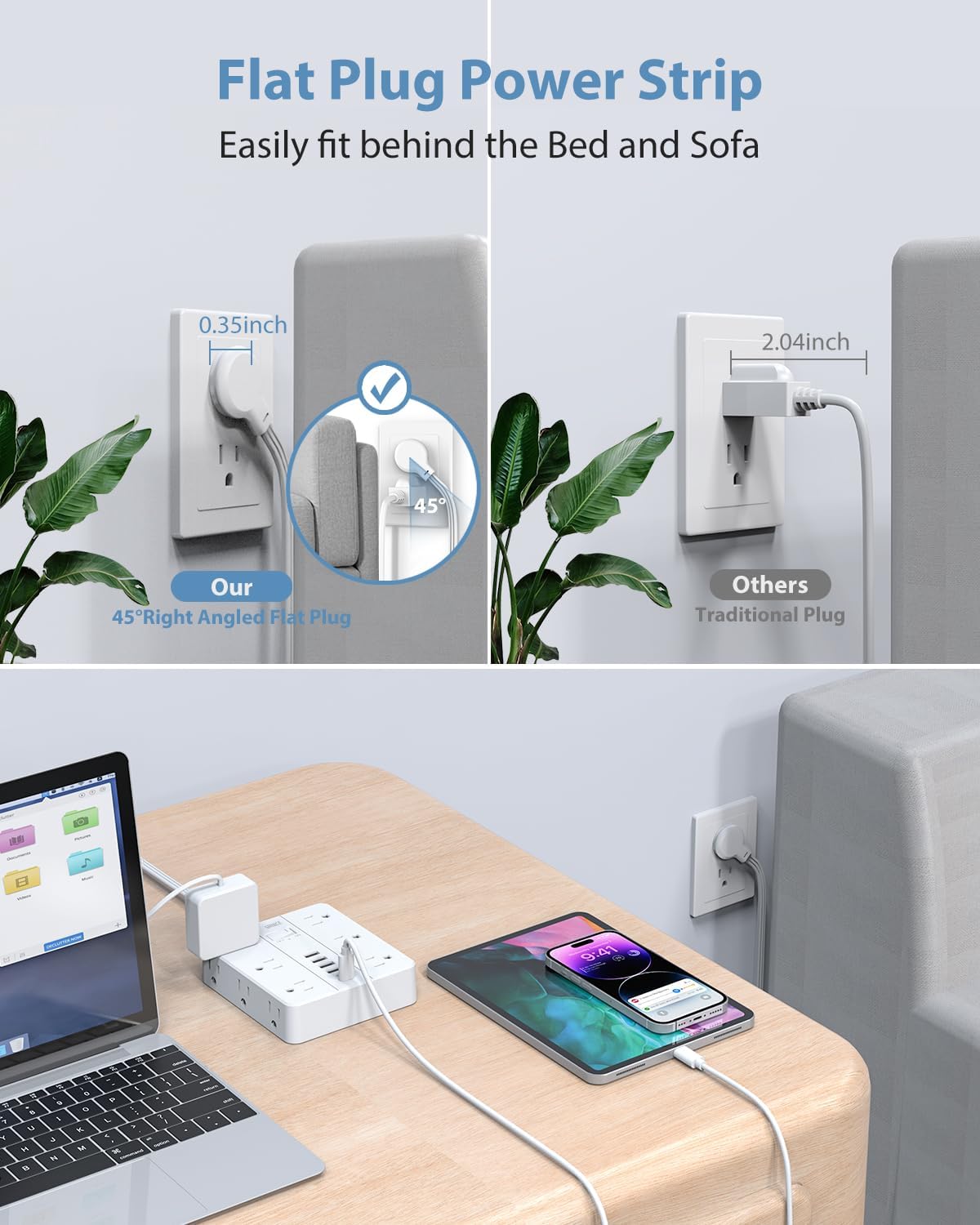 Power Strip Surge Protector 20ft Extension Cord,SMNICE Flat Plug with 12 Outlets 6 USB(2 USB C),Surge Protector Charging Station with Overload Protection for Home, Dorm,Office
