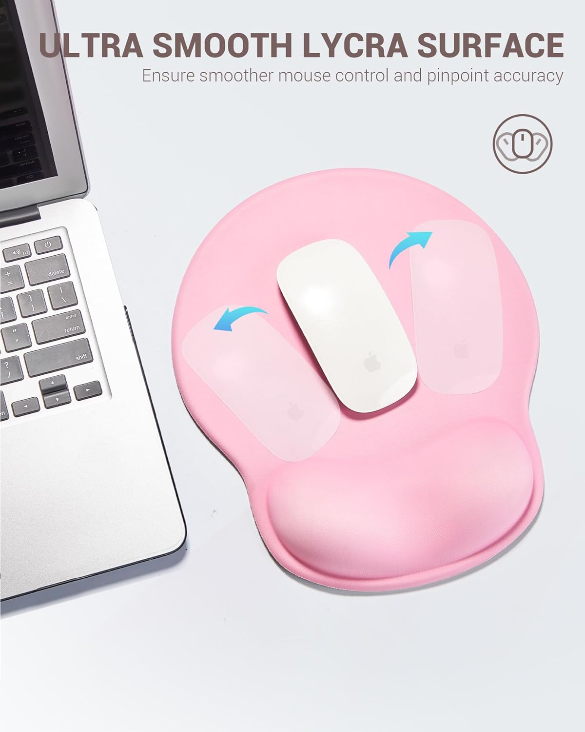 Ergonomic Mouse Pad with Wrist Rest, Large Mousepad(10.6'' x 9''), Office Wrist Support Mouse Mat with Non-Slip Base, Pain Relief for Laptop & Computer（Pink）