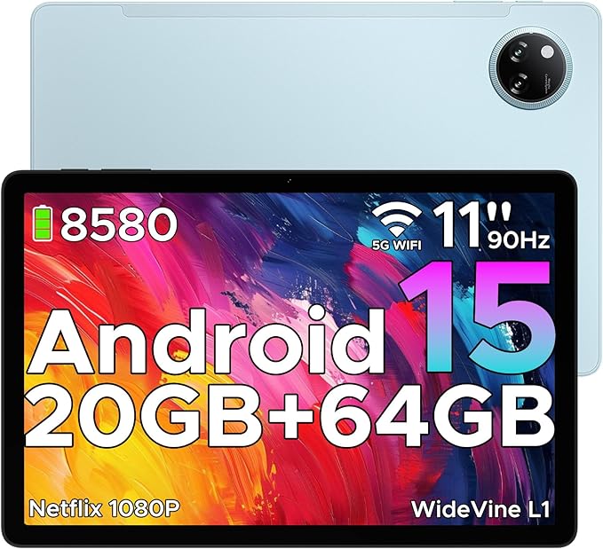 DOOGEE Tab A9+ 11 inch Tablet with 90Hz,8580mAh,20GB+64GB/2TB Octa Core Android Tablet,7.9mm Ultra Thin Gaming Tablets,13MP+5MP,Dual Speakers,Bluetooth 5.0,Face ID,5G WiFi,FM,Widevine L1,GPS,Blue