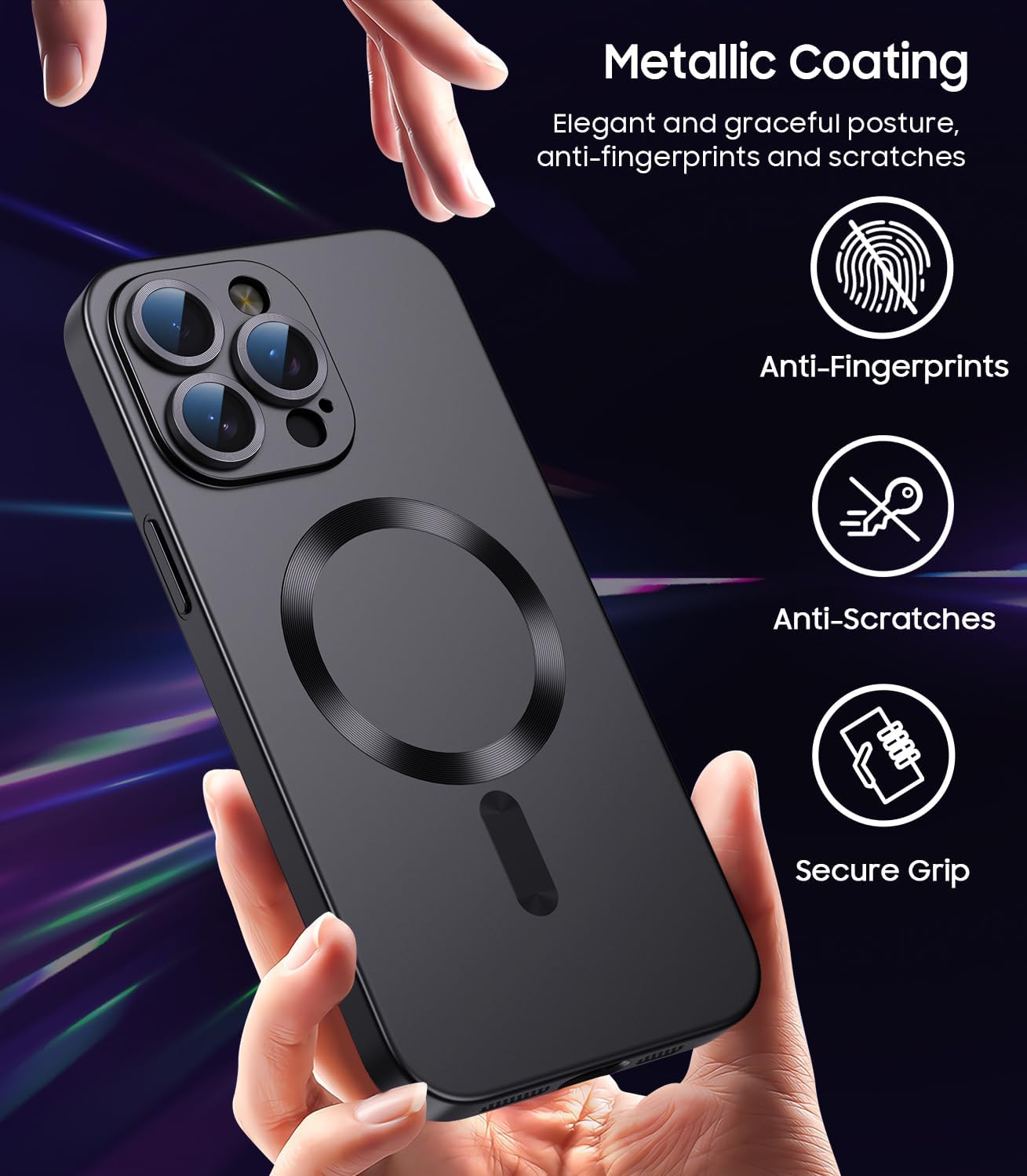 Magnetic for iPhone 14 Pro Max Case [Compatible with MagSafe][Built-in Camera Lens Protector] Slim Soft TPU Bumper Shockproof Metallic Luster Phone Case (Black)