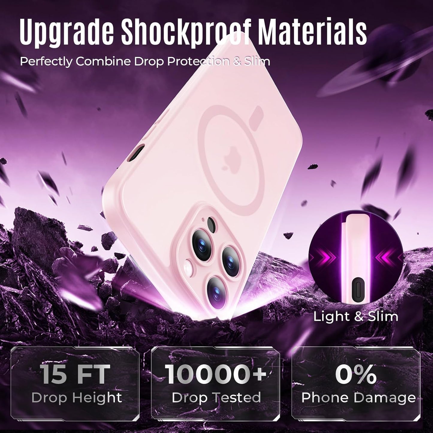 Designed for iPhone 12 Pro Case, Compatible with MagSafe, with Privacy Screen Protectors X2, [Camera Protection] [15FT Military Drop Protection] Shockproof Phone Case, 6.1", Pink