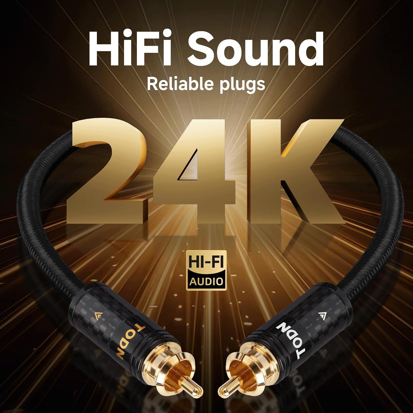 TODN RCA Cables Audiophile Male to Male HiFi RCA Stereo Audio Cable for Car, Home Systems (10 ft/3m, 1 Pair)