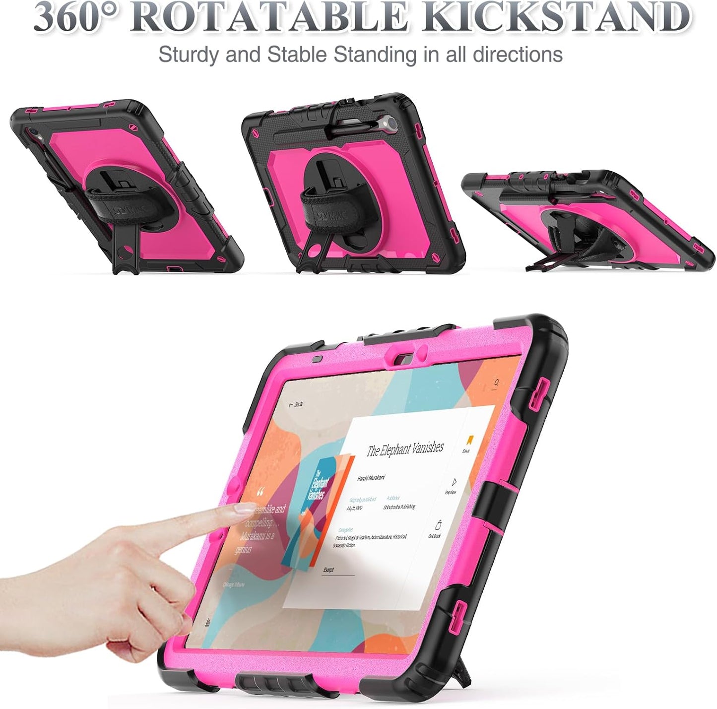 SEYMAC stock Case for Samsung Galaxy Tab S10 FE / S9 / S9 FE 5G Tablet Case Protective with Screen Protector, Pencil Holder, 360 Rotate Stand, Hand Strap, Shoulder Strap, Pink1