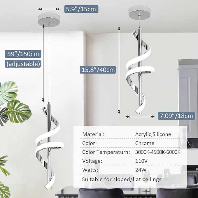 CANEOE Modern LED Pendant Light for Kitchen Island, 3000K-6000K Dimmable Kitchen Island Pendant Lighting for Dining Room Bar Living Room Bedroom Hanging Light Fixtures,1 Pack