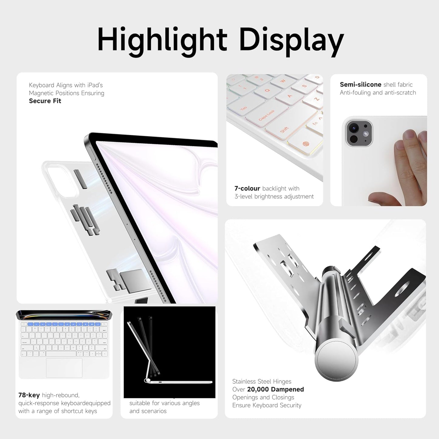 nimin Keyboard Case for iPad Pro 13 inch 2024 (M4), Multi-Touch Trackpad, Magnetic Attach, 7-Color Backlight, Auto Sleep/Wake, Snow White