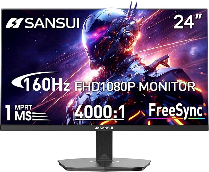 SANSUI 24 Inch Gaming Monitor 160Hz FHD 1080P Computer Monitor, FreeSync 1ms 4000:1 Contrast, HDMI DP Ports VESA Support Eye Care Monitor for Gaming Office (HDMI Cable Included ES-G24F4M)