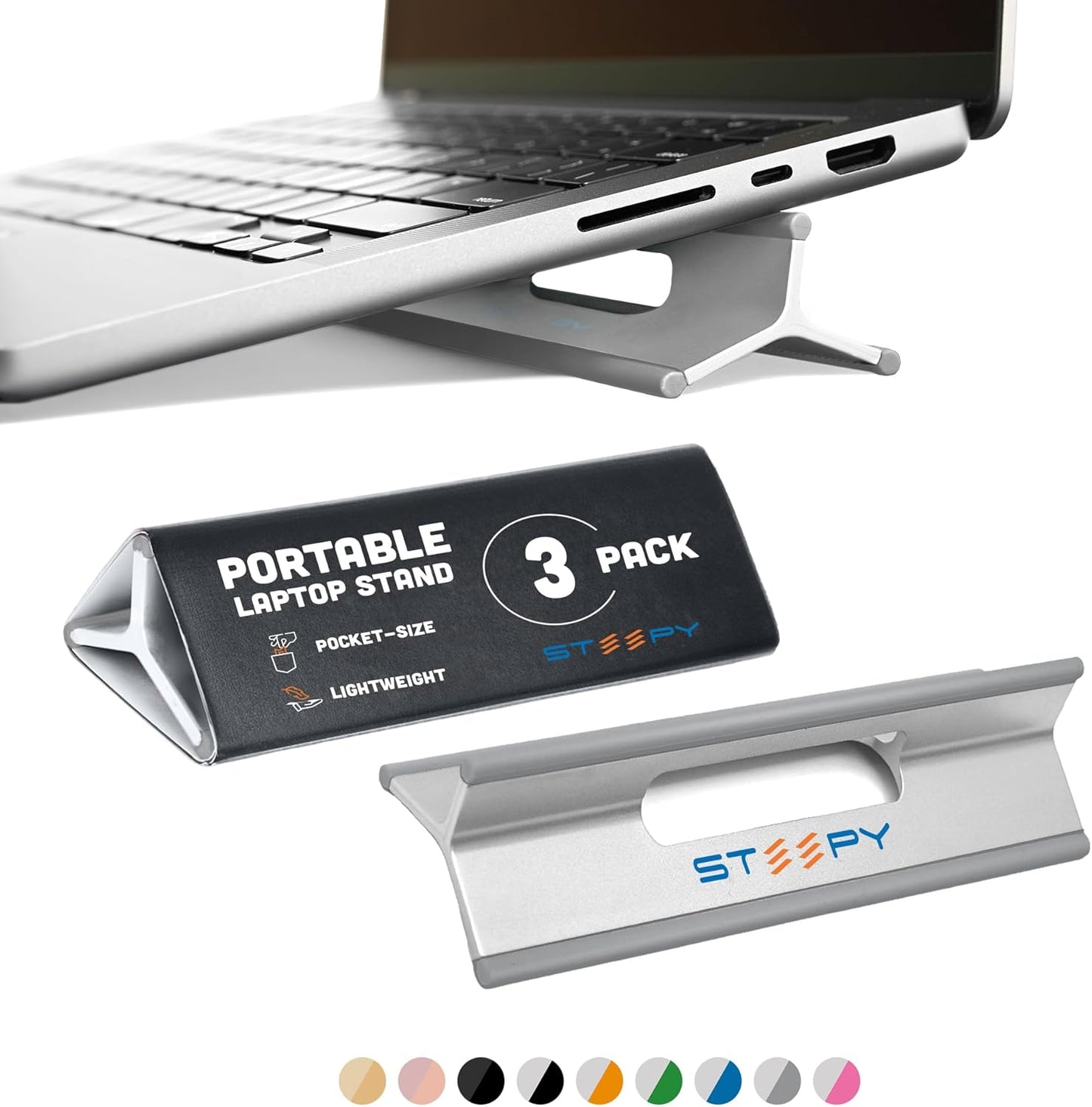 Steepy Adjustable Laptop Stand for Desk - 3 Heights Computer Stand - Portable Laptop Riser