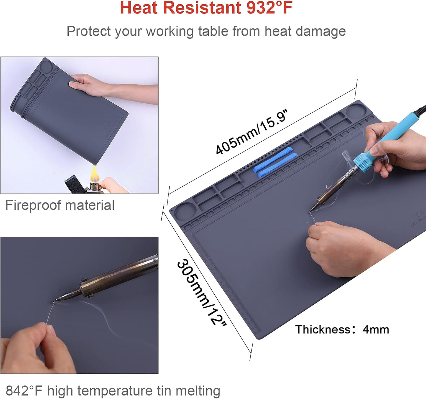 Anti Static Mat for PC Building, Computer Electronics Repair, IUZIT Heat Resistant 932°F ESD Soldering Mat with Grounding Cord & Plug, ESD Wristband for BGA Gun Soldering Iron15.9” x 12”