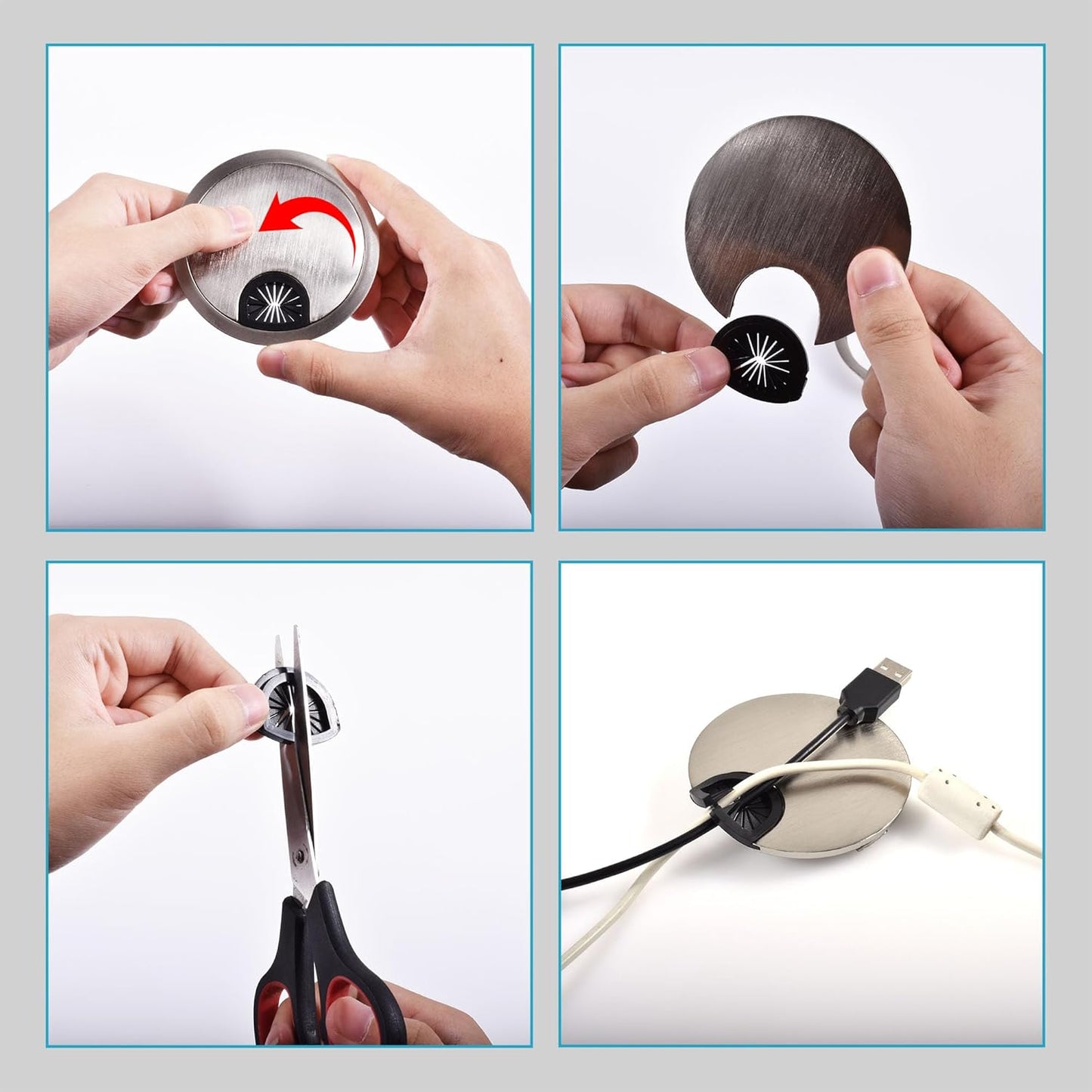 Desk Grommet 2 Inch 50mm, Zinc Alloy Computer Desk Wire Hole Cover, Office Desktop Cord Cable Hole Metal Ring, Brushed Silver