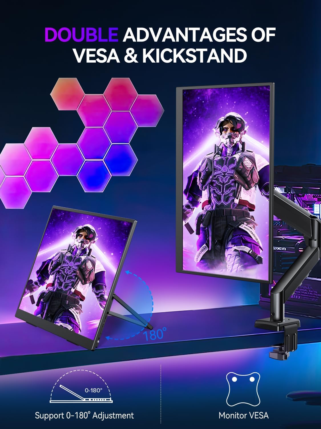 UPERFECT QLED Portable Monitor 2K 144HZ 18'' 100% DCI-P3 500Nits w/VESA & Stand 180° Adjustable Ultra-Slim & Lightweight Frameless FreeSync IPS HDR Gaming Display, Travel Second Monitor for Laptop