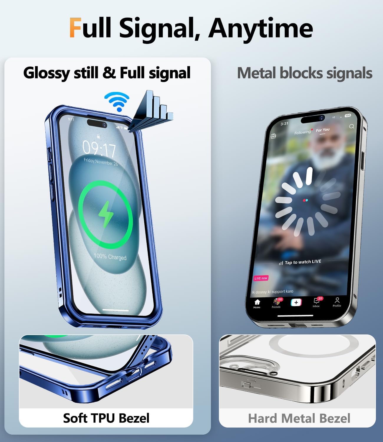 [360° Rotatable CD Stand & Built-in Privacy Screen Magnetic Case for iPhone 15 [Compatible with MagSafe & Full Signal] Mil-Grade Shockproof Full Body Anti-Spy Cover for 15-Blue
