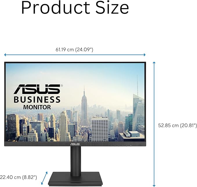 ASUS 27” 1080P Business Monitor (VA27DQFS) - IPS, 100Hz, 1ms, Adaptive-Sync, HDMI, DisplayPort, VGA, for Working and Gaming, Ergo Design, Blue Light Filter, Flicker Free, 3 yr Warranty TAA Compliant