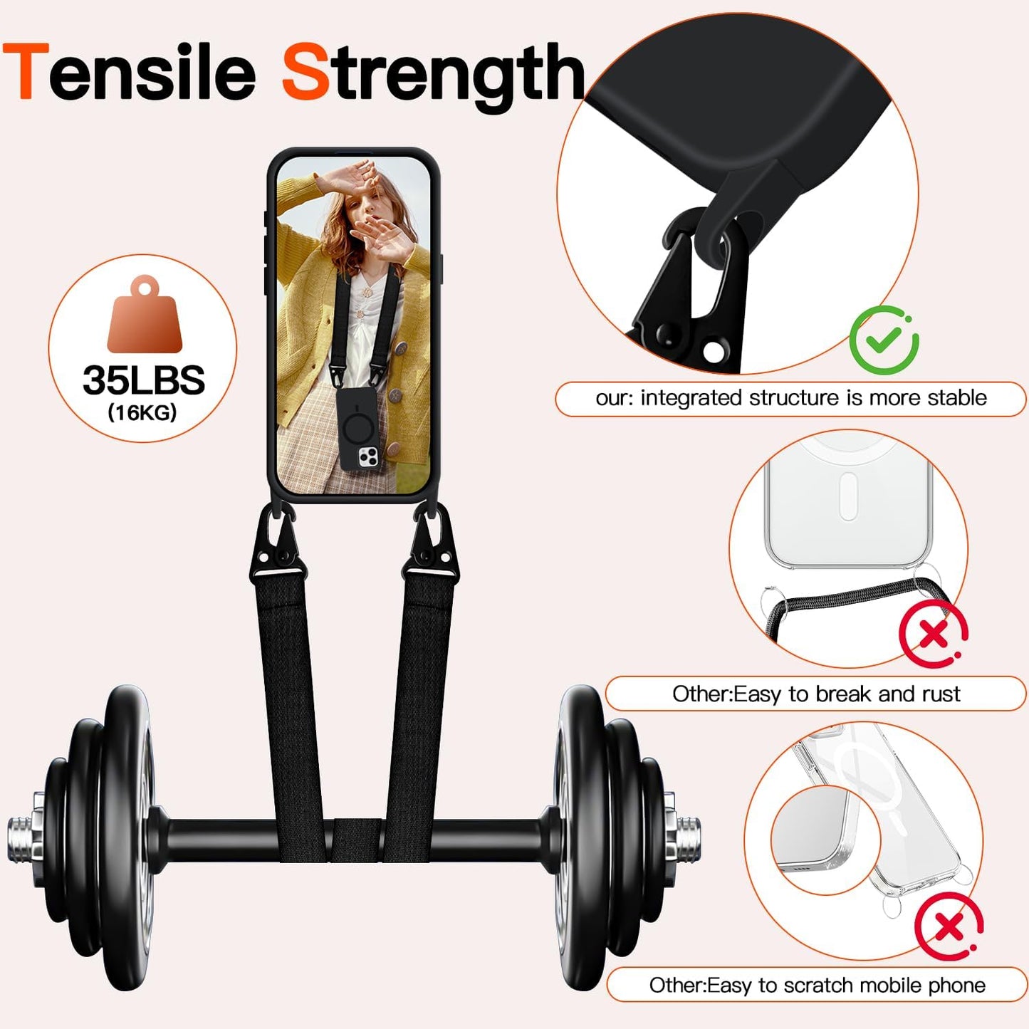 for iPhone 15 Pro Case with Lanyard [Compatible with MagSafe], Crossbody Phone Case with Neck Strap Adjustable, Magnetic Phone Cover for iPhone 15 Pro 6.1'' Black