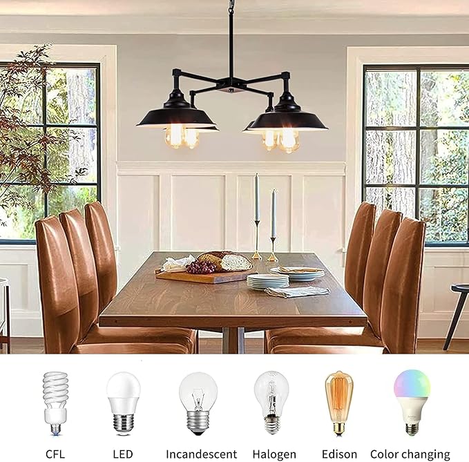 Kitchen Island Light Black Pendant Lighting Fixture 4 Lights, Modern Farmhouse Chandelier Industrial Metal Ceiling Hanging Lamp for Dining Room Hallway Pool Table
