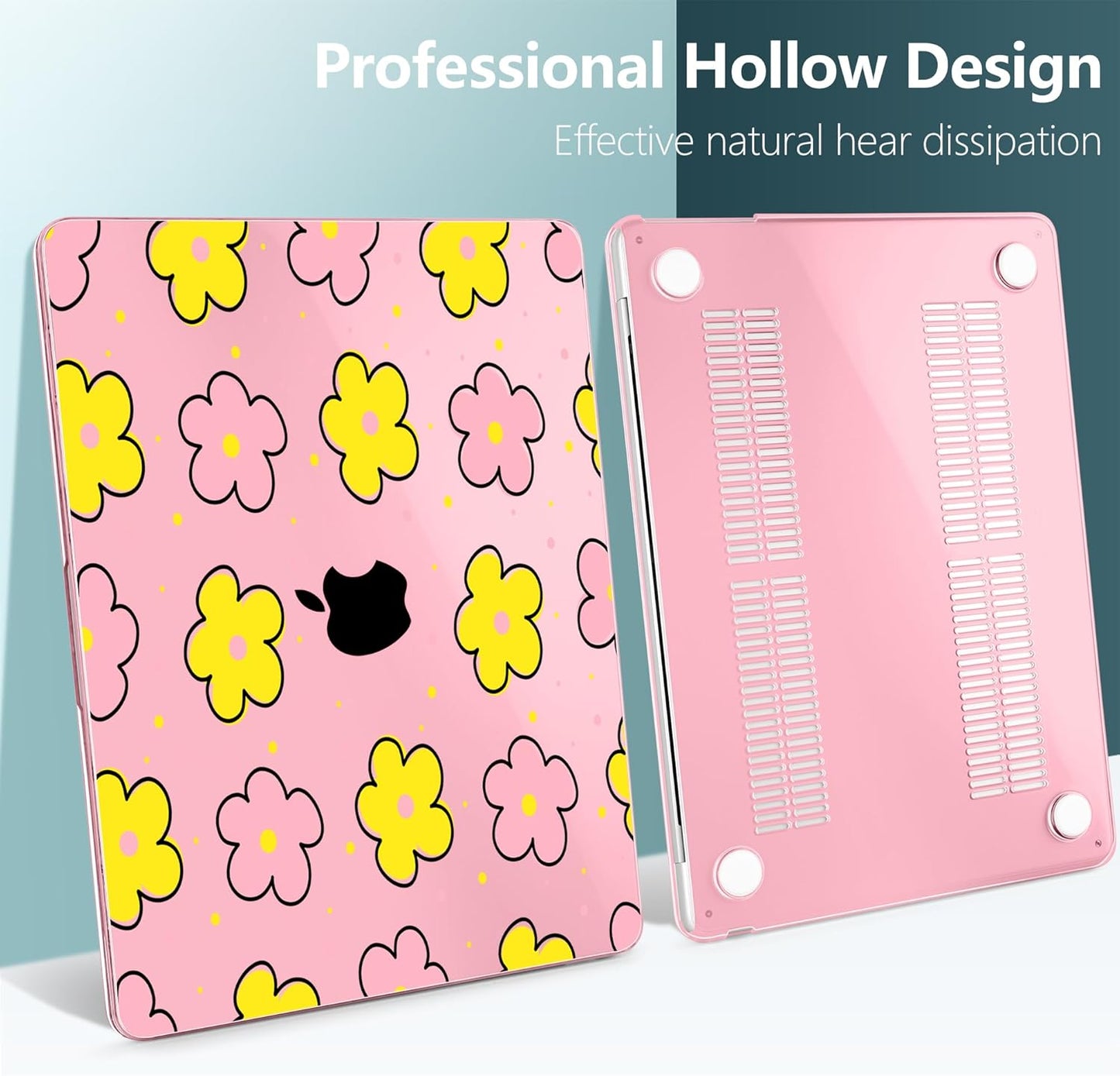 TWOLSKOO Compatible with M4 MacBook Air 13.6 inch Case 2025-2022 Release M4 A3240 M3 A3113 M2 A2681, Plastic Hard Shell & Keyboard Cover & Type C Adapter & Screen Protector, Cute Pink Flowers