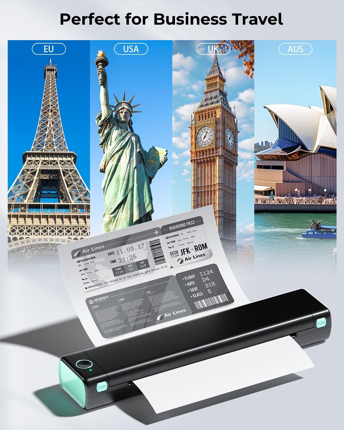 Phomemo Inkless Portable Printer for Travel - Wireless Thermal Printer Compatible with Phone & Laptop, Bluetooth Printers Supports 8.5" X 11" Letter Thermal Paper, Come with Carry Case