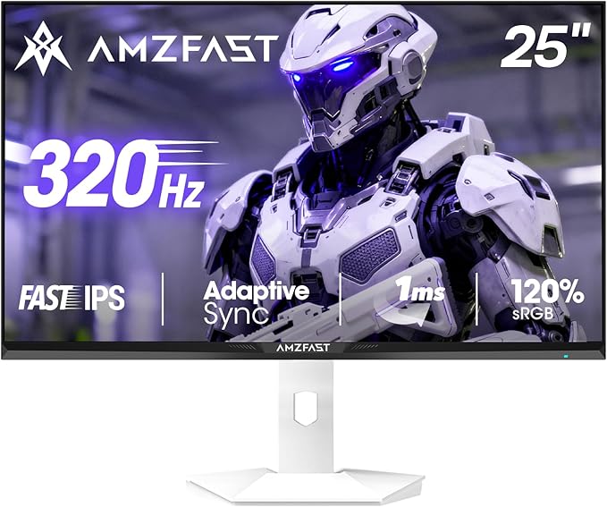 Amzfast 25 inch 320Hz/300Hz/240Hz White Gaming Monitor, FHD 1080P 1ms Fast IPS, 12 Months Warranty Exchange (HDMI & DP Dual Cable) TÜV Rheinland Eye Care | AI Crosshair, Night Vision Function