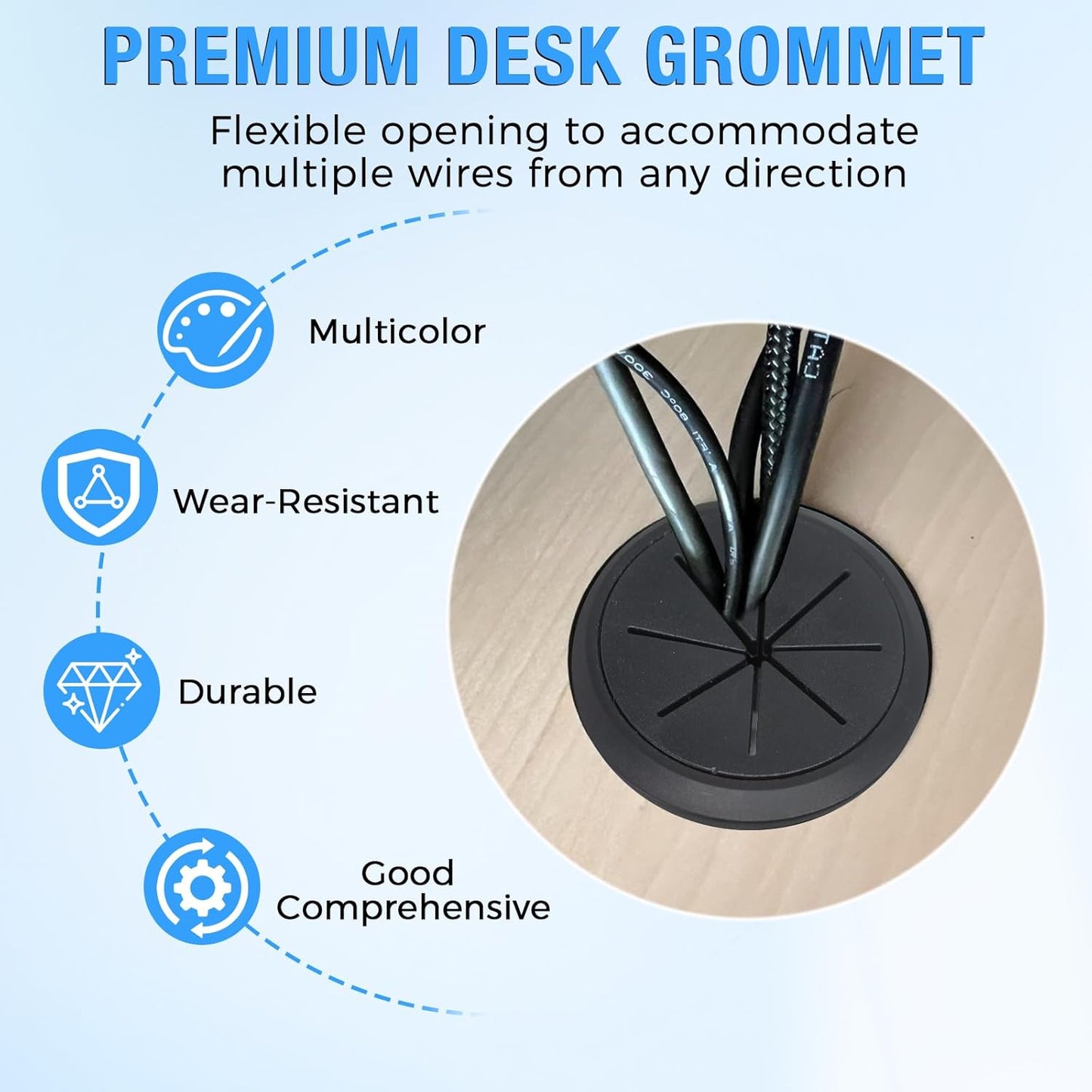 Desk Grommet 2-3/8" (60 mm), Desk Hole Cover for Cables White and Black, Cable Grommet ABS Plastic, Desk Hole Grommet for Office and Home Table Cable, Flexible Cable Cord Organizer-2 Pcs