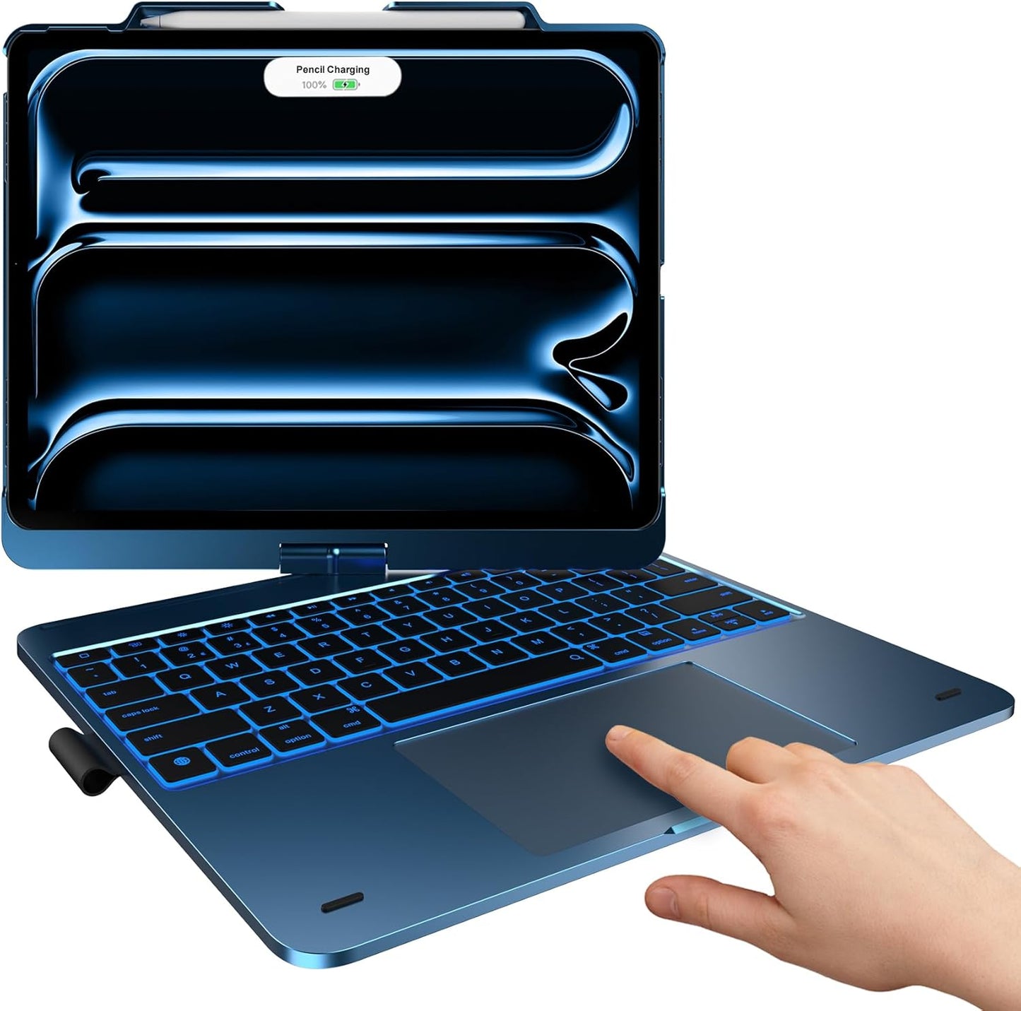 typecase Touch Case with Keyboard for iPad Pro 13-inch(M4, 2024), iPad Air 13-inch(M3, 2025/M2, 2024) & iPad Pro 12.9(6th/5th/4th/3rd Gen), Trackpad, 360° Rotatable, 11-Colors Backlit, Lake Blue