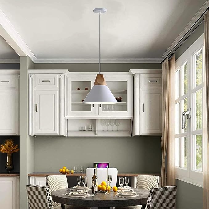 Modern Pendant Lights Kitchen Island,Solid Wood Matte White Ceiling Hanging Lamp,Pendant Lighting for Dining Room Coffee Bar (White-2 Pack)