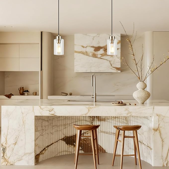 Brushed Nickel Pendant Lights Kitchen Island Clear Glass Pendant Light Fixture for Kitchen Island Dining Room Hallway