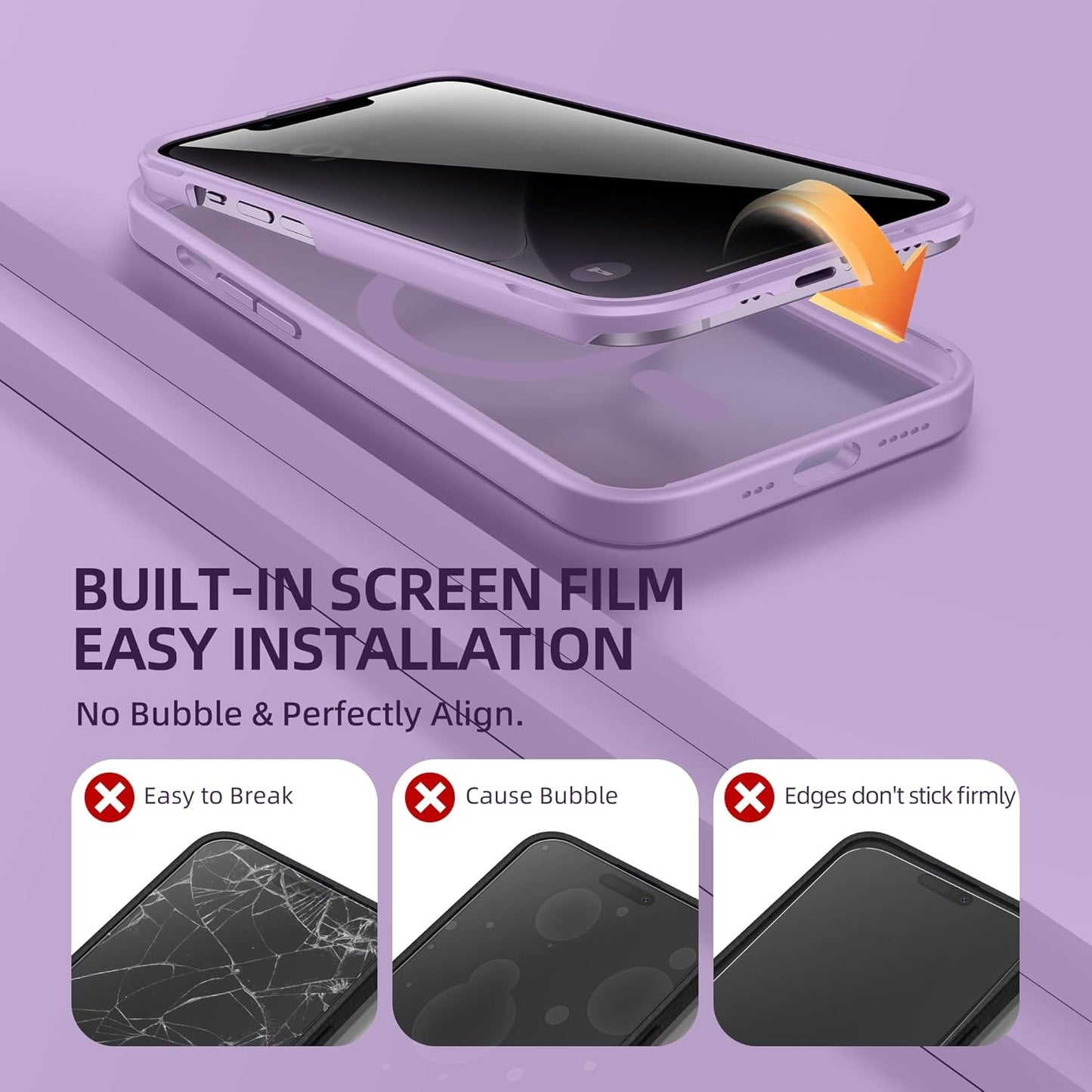 BERFY Magnetic for iPhone 14 Case, Compatible with MagSafe, Built-in Privacy Screen Protector and Upgraded Camera Protection, Anti-Spy Full Body Shockproof Phone Case for 14 6.1", Light Purple