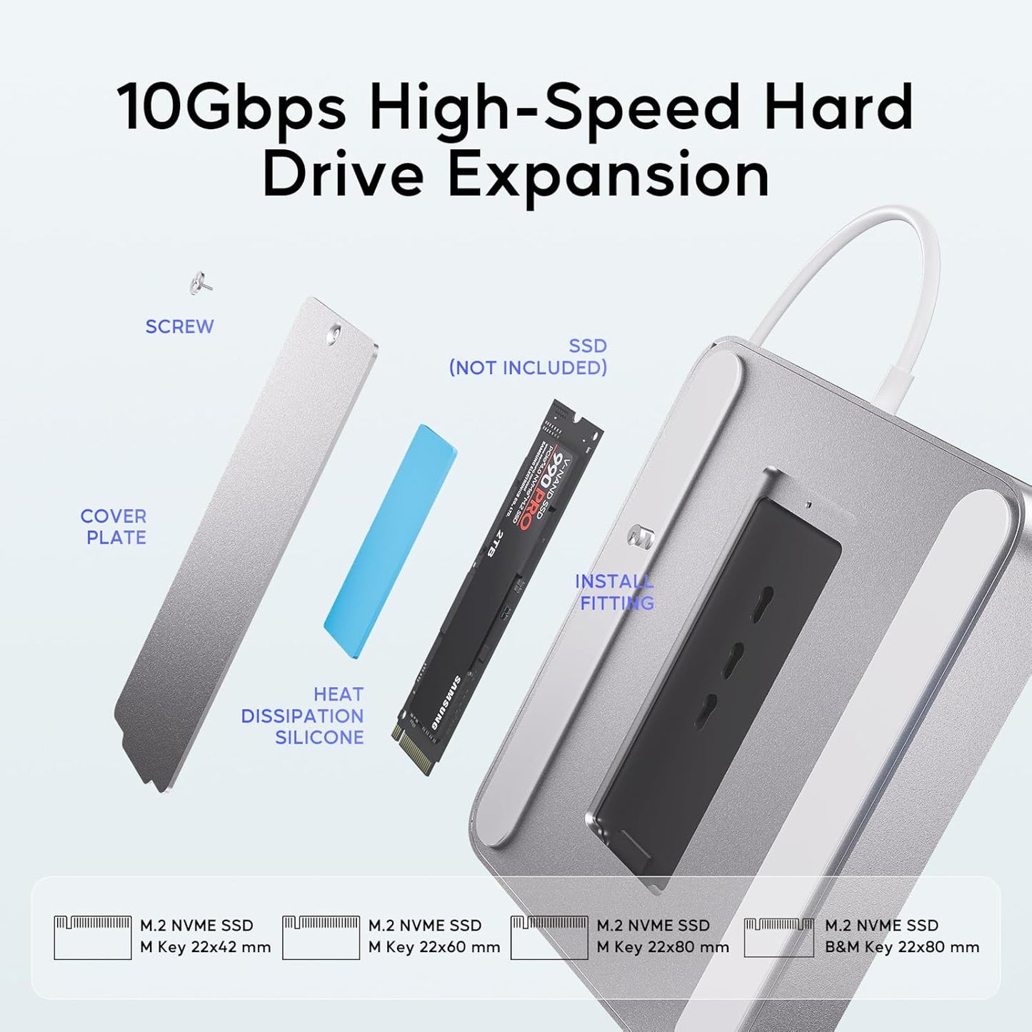 USB C HUB for iMac 24 inch 2021/2023/2024, PULWTOP USB Hub Adapter iMac Accessories for i-Mac M1/M3/M4 with USB C 10Gbps 3*USB A SD/TF, Docking Station Support Expand M.2 SSD (Not Included), Silver