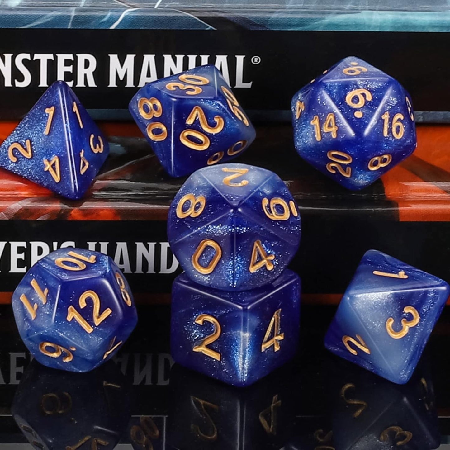QMAY DND Dice Set -D&D Polyhedral Dice (7 Pcs) for Dungeons and Dragons (Deep Blue Sky)