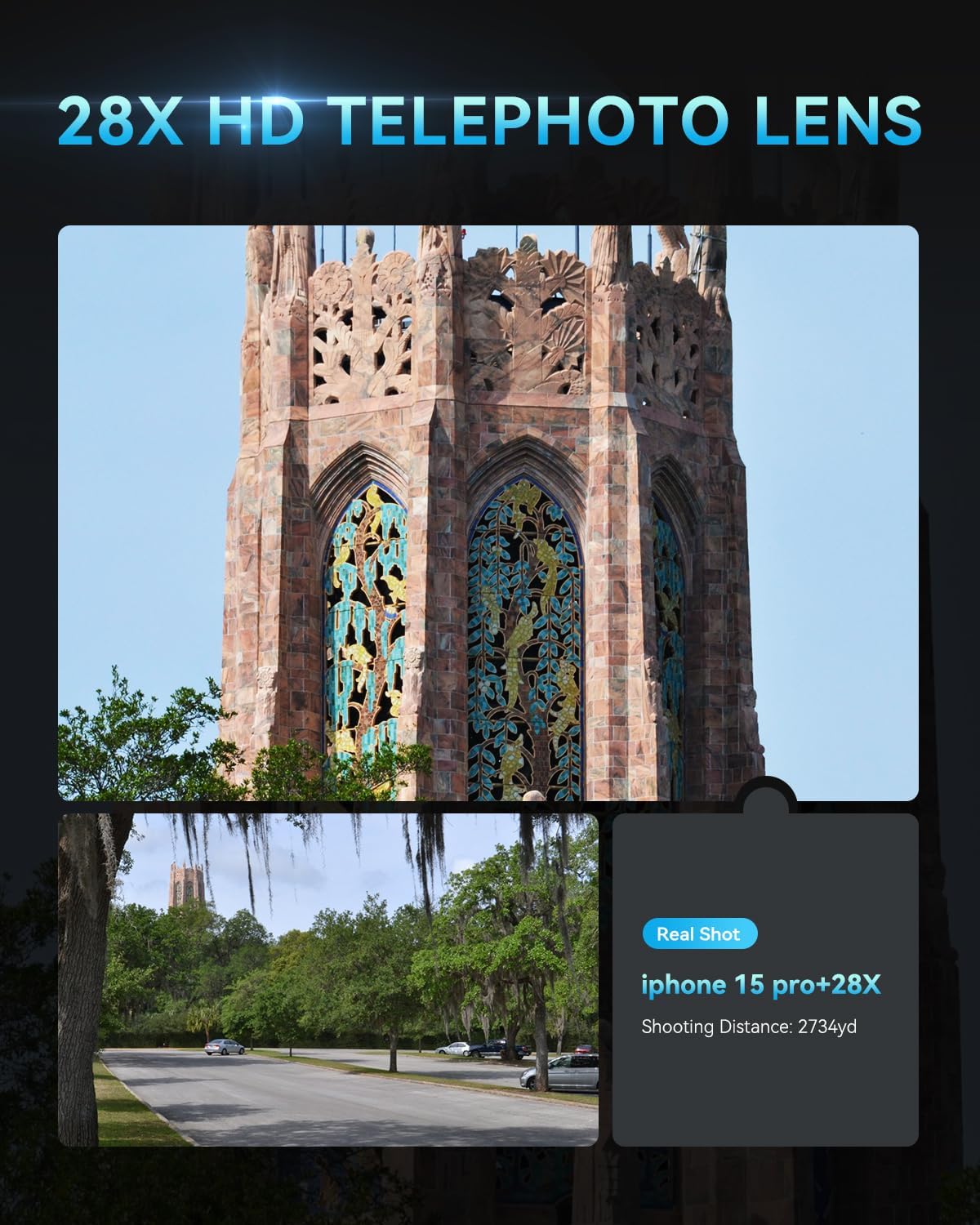 MIAO LAB 28X HD Telephoto Lens for iPhone Pro Max/Samsung/Android | High Power Zoom Camera Lens with Tripod Mount, Universal Smartphone Compatibility