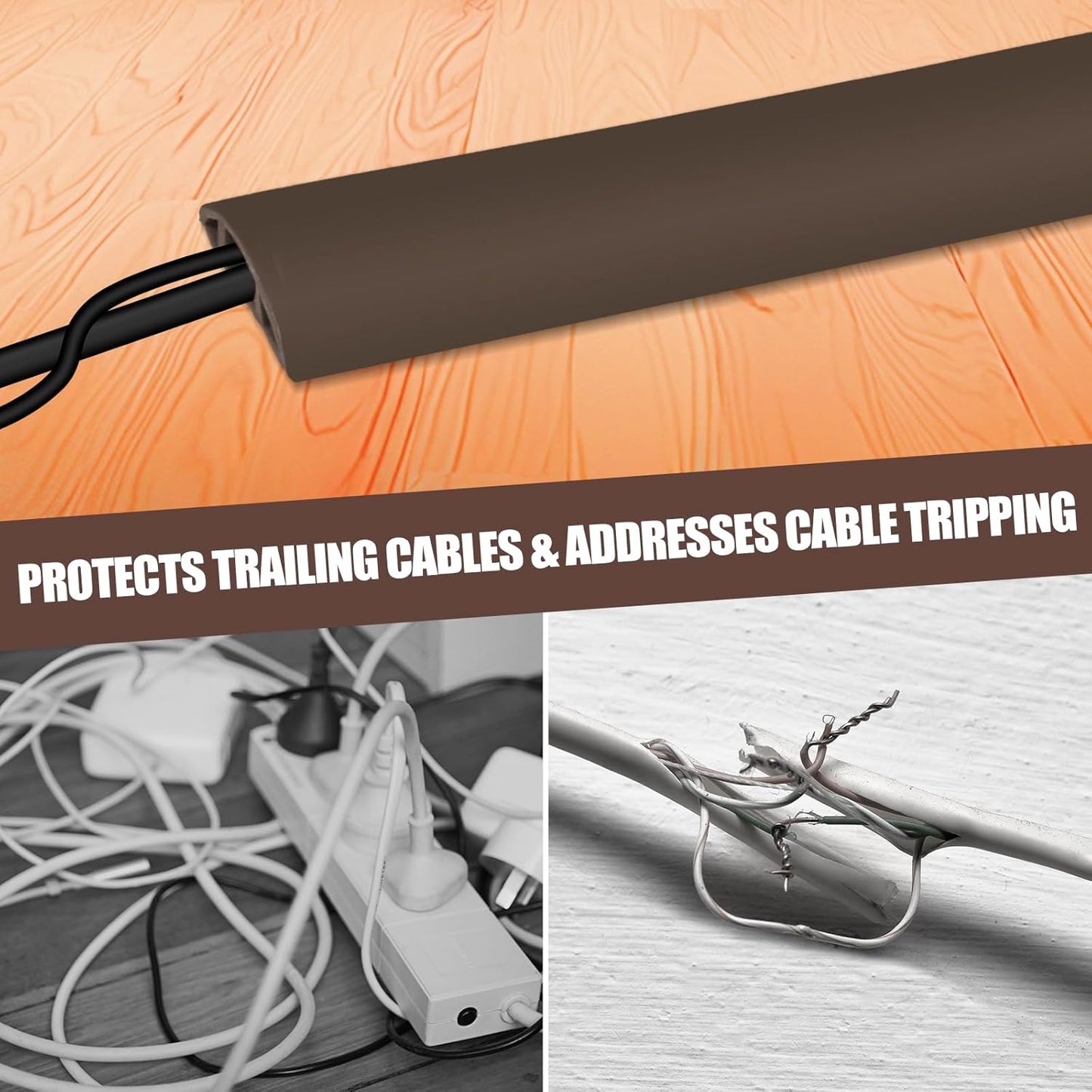 Floor Cord Cover Cable Cavity Self Adhesive Cord Hider Floor 10FT Floor Cable Management Power Cord Protector Floor Electric Cord Covers for Offices, Gym, Exhibitions (CoffeeBrown, 0.78" x 10')