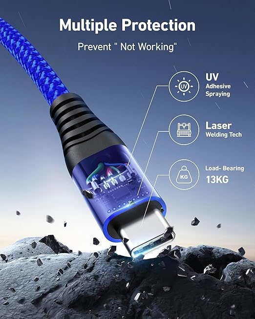 USB A to USB C Cables 60W Fast Charging [2 Pack 6FT], USB to USB C Cable for CarPlay, USB Type C iPhone Charger Durable Braided USBC Cord for iPhone 17/16/15/Pro Max, Samsung Galaxy S23 and More-Blue