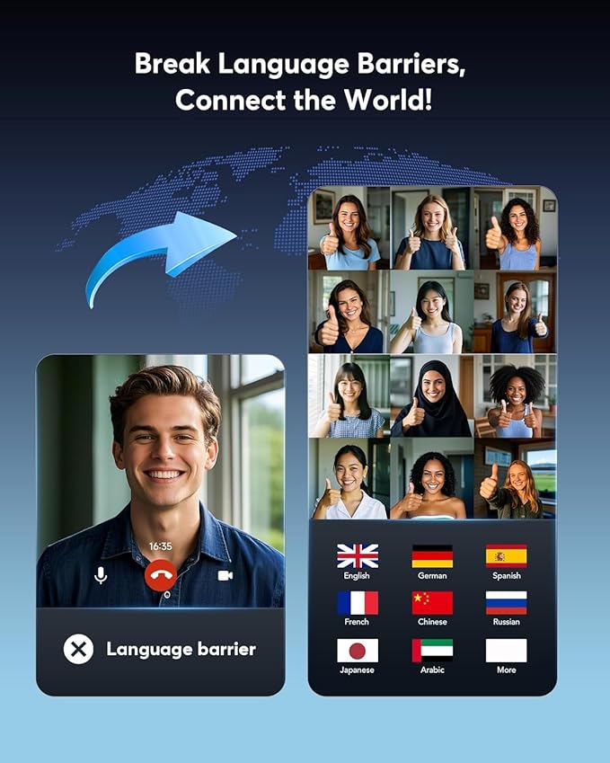 Open Ear Bone Conduction Headphones，AI Translation Earbuds Real Time, 3-in-1 Translator Earbuds 144 Languages & Accents, Audifonos Traductores Inglés Español,Touch Control Operate Fit Cycling Running