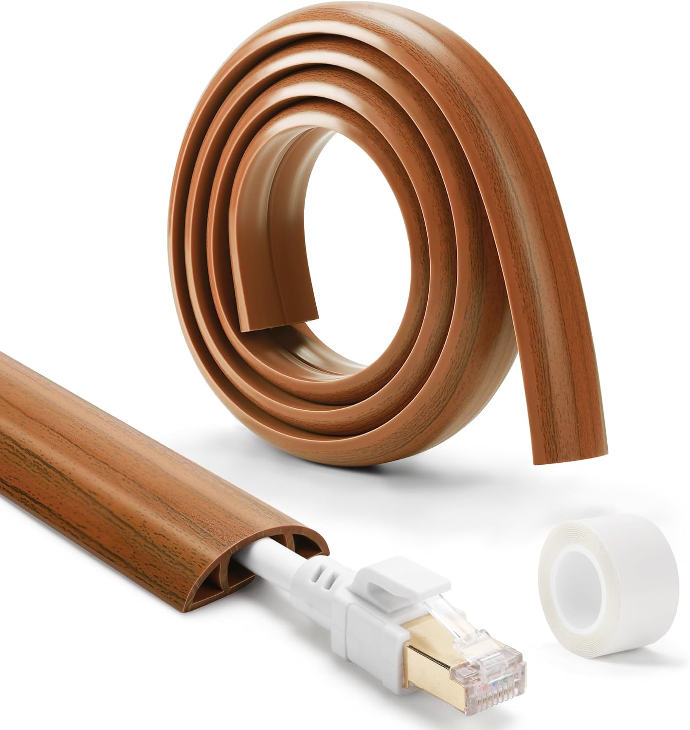 Floor Cord Cover 4ft, Cord Hider Floor Brown Walnut Wood, Cable Management Prevent Trips, Cable Cover Wire Covers for Electric Power Cords, Wire Protector Cavity W0.47in x H0.28in
