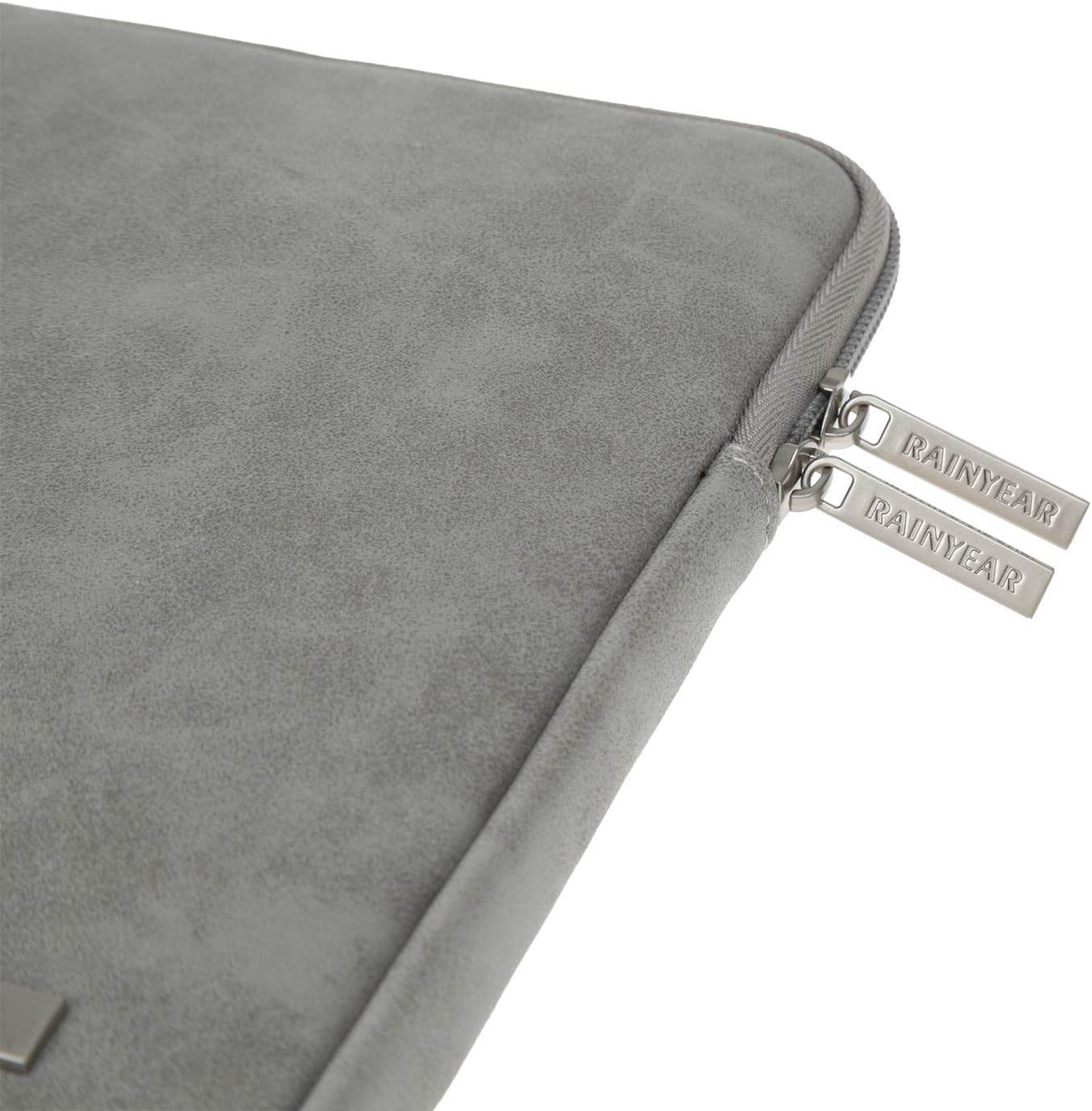RAINYEAR 16 Inch Laptop Sleeve PU Suede Leather Case Protective Padded Zipper Cover Water Resistant Carrying Bag Compatible with 16" MacBook Pro/Max A2780 A2991 A3403 A3186 A2141 A2485 (Gray)