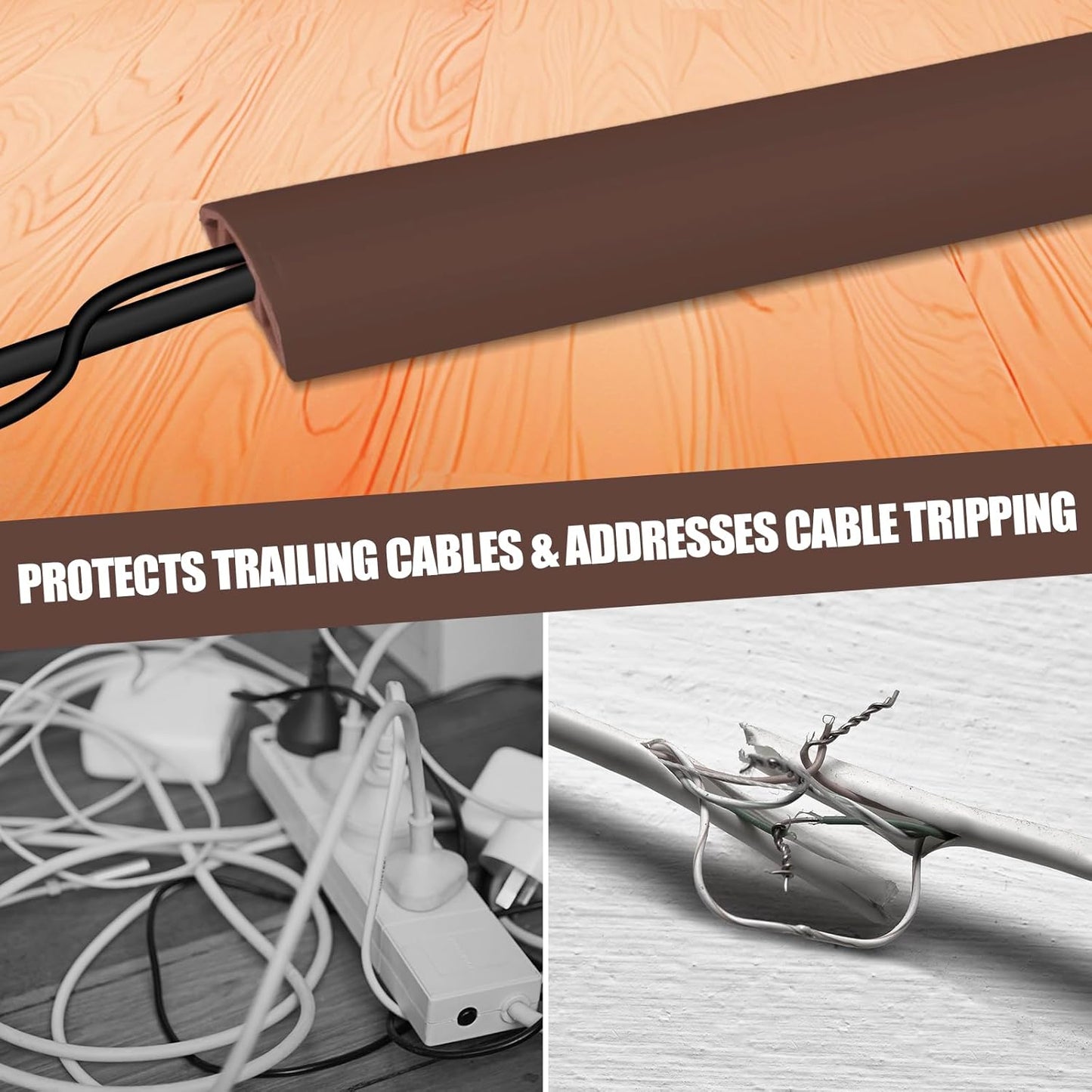 Floor Cord Cover Self Adhesive Cord Hider,10FT Cable Management, Extension Strip Protector for Wires, Prevent Cable Trips for Offices, Gyms, Exhibitions Cavity:0.39"(W) x 0.27"(H) Coffee